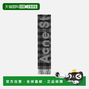 自营欧洲直邮Acne Studios FW25男士黑色/灰色羊毛/尼龙围巾格纹