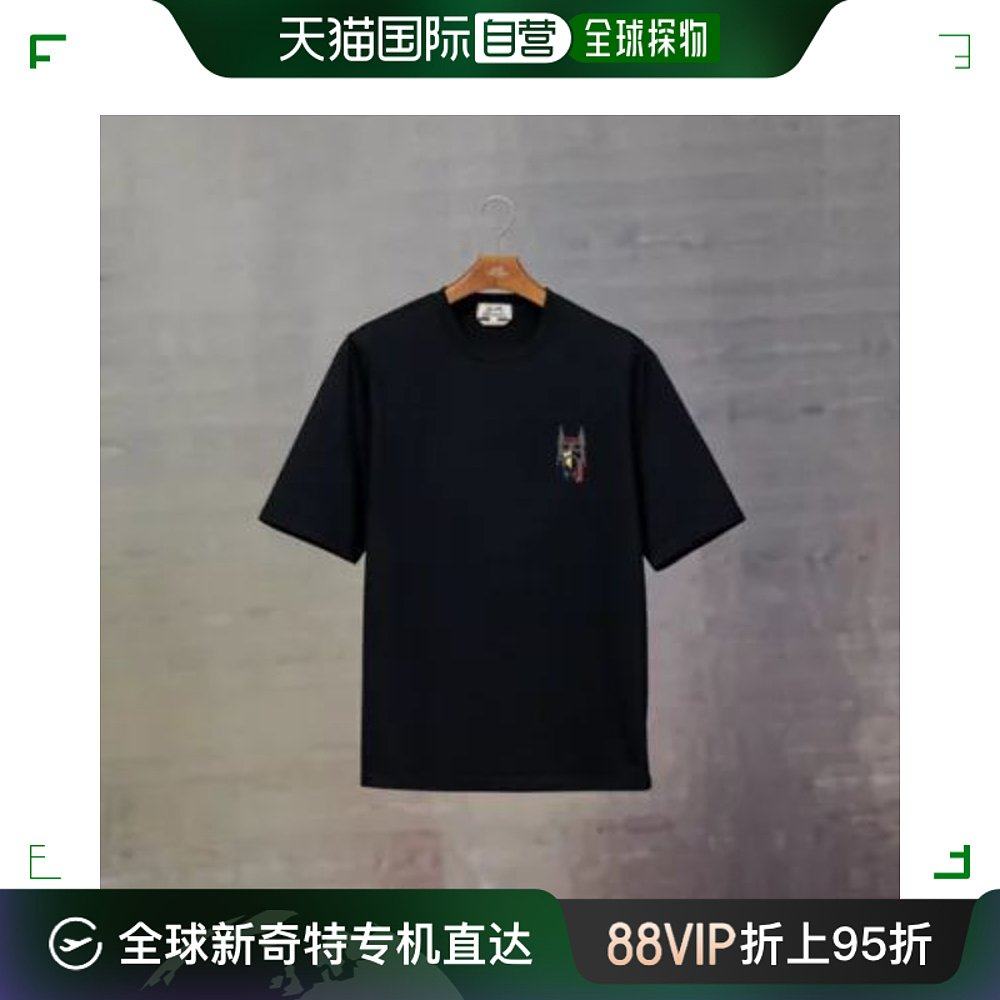 欧洲直邮hermes爱马仕黑色徽标印花t恤