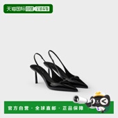 自营欧洲直邮Prada普拉达 女士黑色小牛皮三角标识尖头高跟鞋
