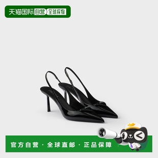 自营欧洲直邮Prada普拉达 女士黑色小牛皮三角标识尖头高跟鞋