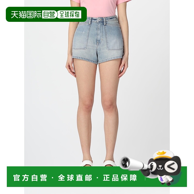 1h可退 香港直邮Kenzo 高田贤三 女士 徽标牛仔短裤 FD52DS2246B3