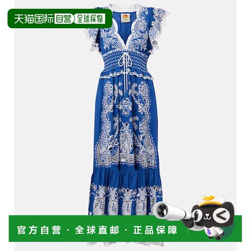 香港直邮FARM RIO 女士 刺绣亚麻混纺长款连衣裙