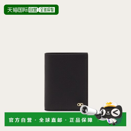 自营欧洲直邮Ferragamo菲拉格慕 Gancini男士黑色牛皮革 compact