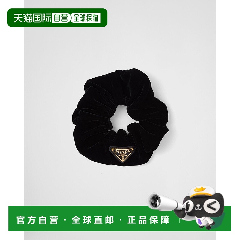 自营欧洲直邮Prada普拉达 女士黑色粘胶纤维三角标识发圈