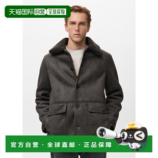 自营欧洲直邮Mango芒果 男士巧克力色仿皮革和羊毛皮夹克