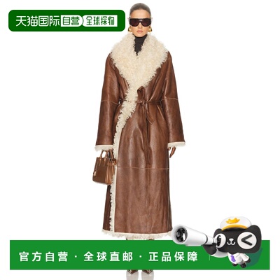 1h可退 香港直邮magda butrym 女士 长款束带毛羊皮可反穿大衣 24