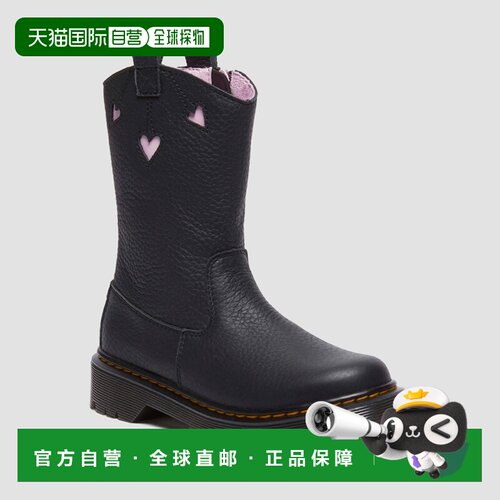 欧洲直邮DrMartens马丁大夫 Bex Heart儿童黑色Pull-On靴学步款