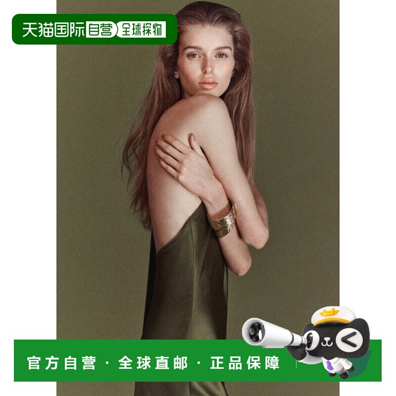 自营欧洲直邮Mango芒果 女士绿色不对称蝴蝶结领连衣裙 长裙配有