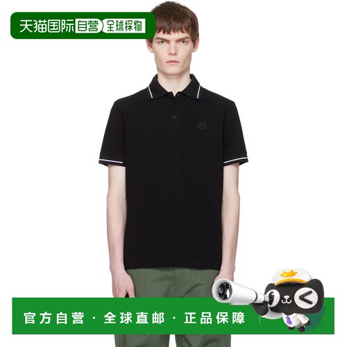 1h可退 香港直邮Moncler 盟可睐 男士 黑色 Logo Patch Cotton Po