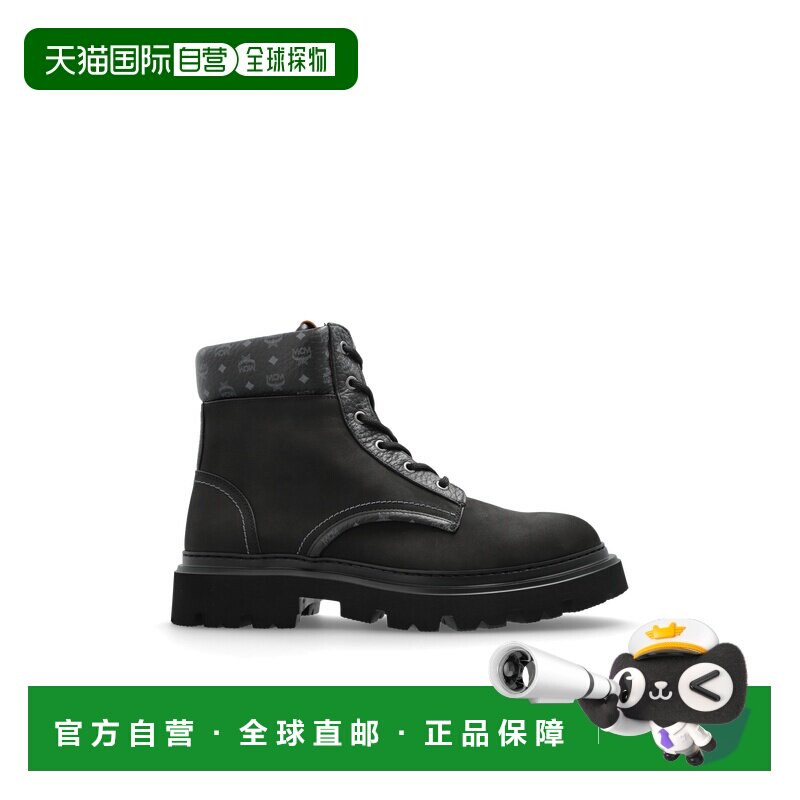 1h可退 香港直邮MCM 男士靴子 MEXFAMM020BK CO 黑色 Leather lac