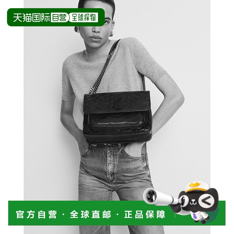 自营欧洲直邮YSL圣罗兰 NIKI系列女士黑色牛皮革单肩包新款