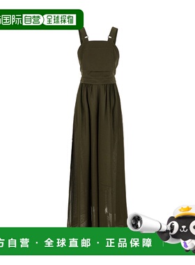 香港直邮MaxMara 麦斯玛拉 女士 军装风绿色棉质真丝连衣裤 ARGEN