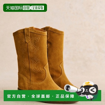 自营欧洲直邮Sezane 女士棕色牛皮靴子短靴中筒靴女靴新款