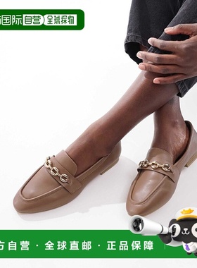 香港直邮ASOS 女士 Macaroon 设计宽版锁链褐色一脚蹬便鞋乐福鞋