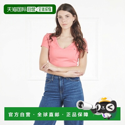 欧洲直邮Tommy Jeans衣服女短袖T恤衫玫瑰色TJW SLIM ESSENTIAL R