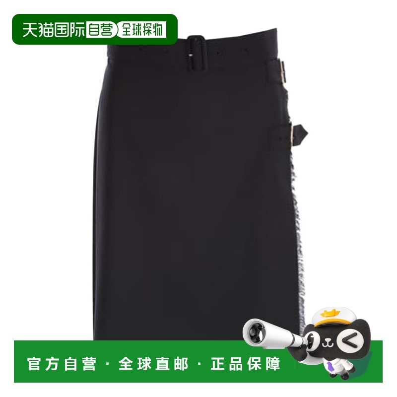 香港直邮Burberry 褶裥拼接羊毛半身裙 80619191博柏利