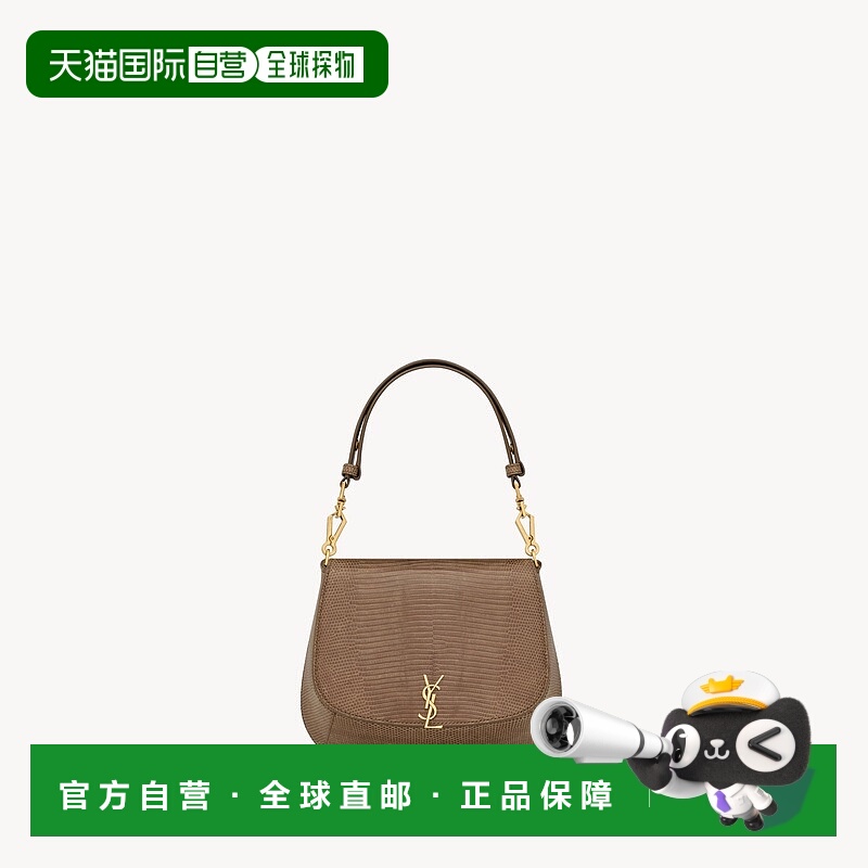 自营欧洲直邮YSL圣罗兰 VOLTAIRE系列女士山核桃棕色蜥蜴皮磁吸按