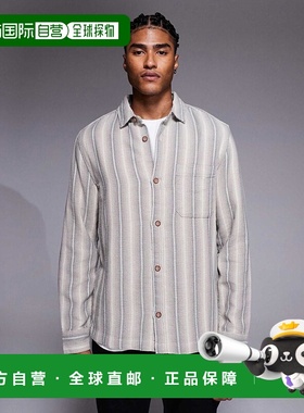 香港直邮ASOS 男士 设计衬衫式方平组织绿色条纹