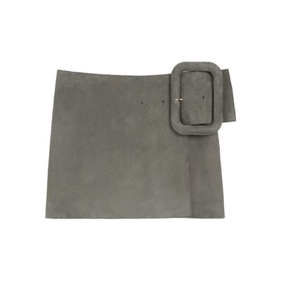 1h可退 香港直邮Ami Paris 女士 灰色绒面革迷你裙摆大号搭扣皮带