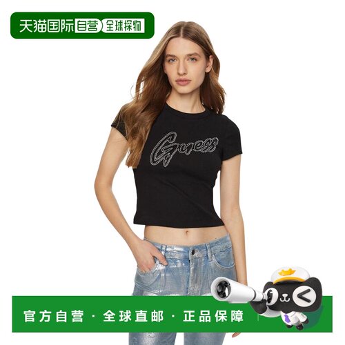1h可退 香港直邮GUESS 女士T恤 W5RI68KA0H1JBLK AW2026 黑色 SS