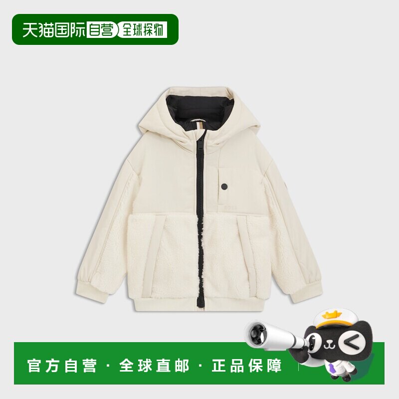 欧洲直邮Hugo Boss 4-14岁儿童浅米色聚酯纤维印花Logo外套