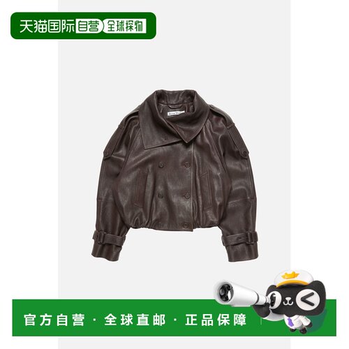 香港直邮Acne Studios 艾克妮 女士 棕色皮革前拉链侧边口袋夹克