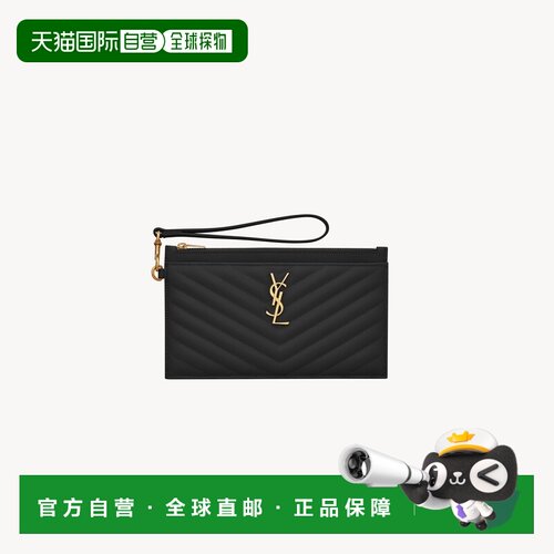 自营欧洲直邮YSL圣罗兰 CASSANDRE系列女士黑色小牛皮拉链开合手