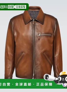 香港直邮Berluti 伯尔鲁帝 男士 1 Jour 铜绿色皮革宽身束腰夹克