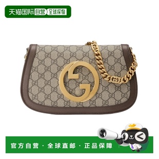 自营Gucci/古驰BLONDIE女士帆布乌木米色圆形双G斜挎包单肩包