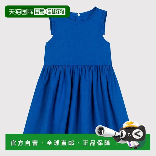 欧洲直邮Petit Bateau小帆船 女孩宝蓝色亚麻无袖连衣裙