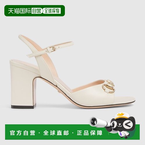 自营欧洲直邮Gucci古驰女士白色皮革女式马衔扣细节厚底凉鞋单鞋