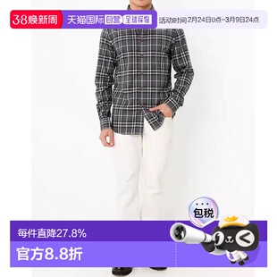 自营BURBERRY/博柏利 男士灰色棉质格纹单排扣长袖衬衫