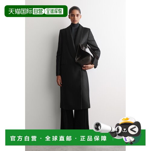 自营欧洲直邮COS 女士黑色混纺羊毛金属感裁缝大衣