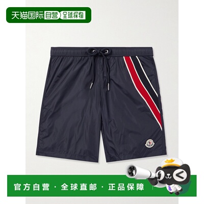 香港直邮Moncler 盟可睐 男士 Logo-Appliqued 直筒中长条纹泳裤