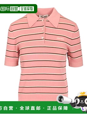 1h可退 香港直邮Miu Miu 缪缪 女士 短袖條紋針織 Polo 衫 MMLB35