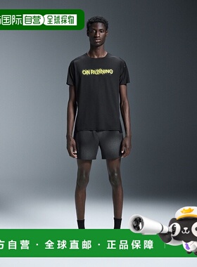 自营欧洲直邮On昂跑Lumos系列男士黑色再生聚酯反光印花设计短袖T