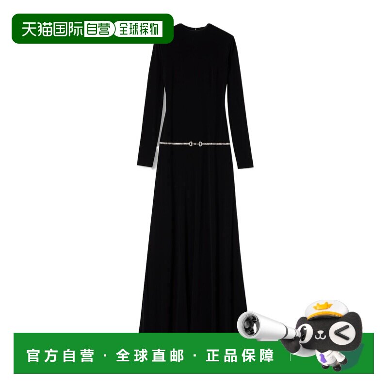 1h可退 香港直邮Gucci 饰水晶马衔扣腰带针织连衣裙 852251ZATRT