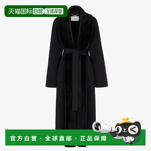 自营欧洲直邮Fendi芬迪 女士黑色羊毛茧型浴袍式大衣