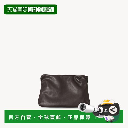 自营欧洲直邮THE ROW 女士深棕色皮革手拿包