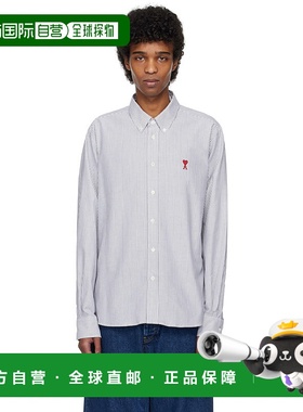 1h可退 香港直邮Ami Paris 男士 灰色 & 白色 Cotton Button-Down