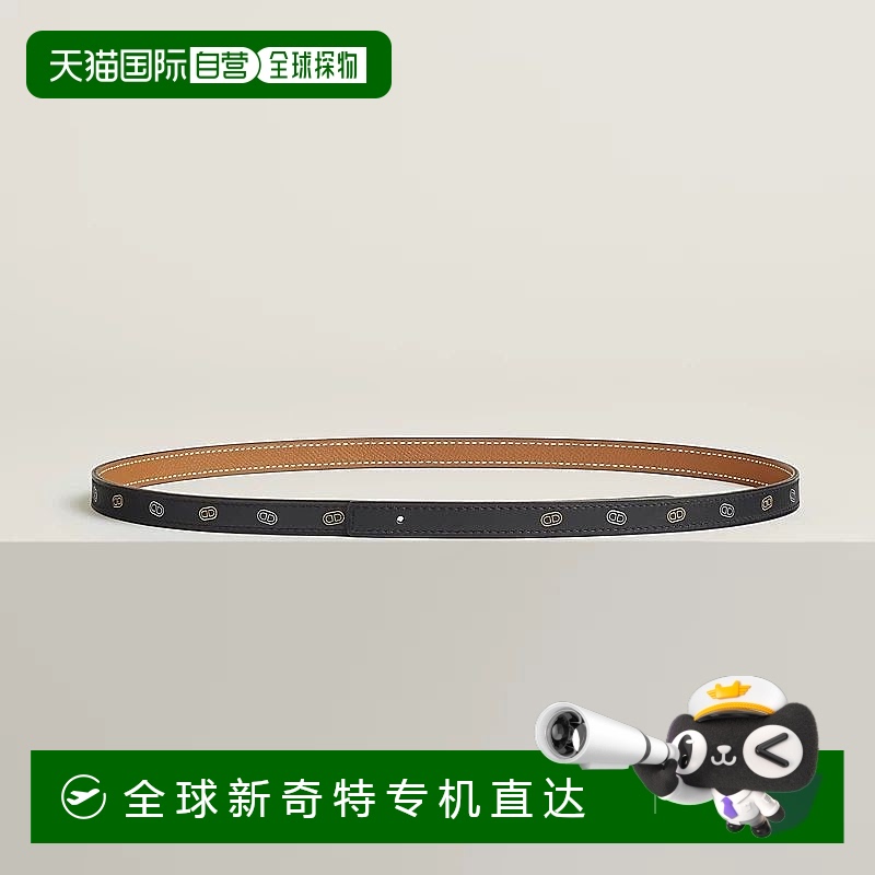 1h可退 欧洲直邮Hermes/爱马仕 女士黑色/金色小牛皮腰带13mm