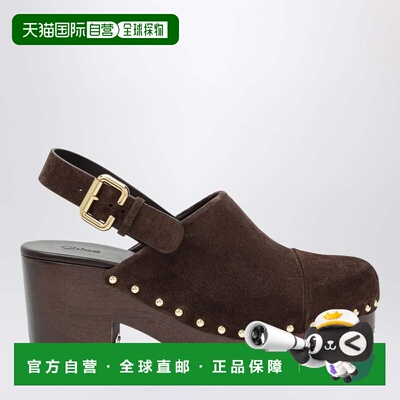 香港直邮Chloe 蔻依 女士 Jeannette clogs 楔型绒面革巧克力色棕