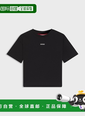 欧洲直邮Hugo Boss 4-14岁儿童黑色棉logo标识短袖T恤童装