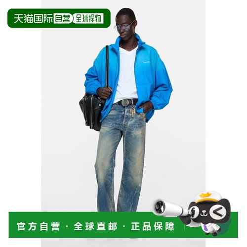 自营欧洲直邮Acne Studios 男士亮蓝色棉质徽标拉链夹克