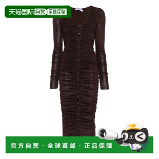 女士 Portrait 棕色褶皱粘胶纤维针织中长连 香港直邮Self 1h可退