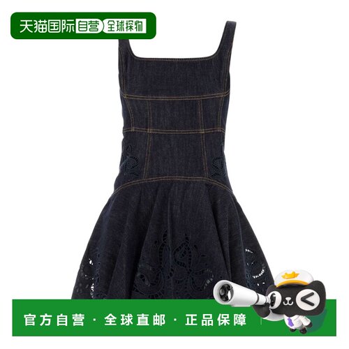 Self-Portrait 牛仔蝴蝶结刺绣迷你吊带连衣裙 PF【付后1h可退】