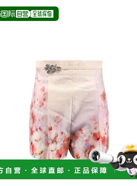 1h可退 香港直邮ZIMMERMANN 女士 红色低腰花朵真丝棉质短裤 2355