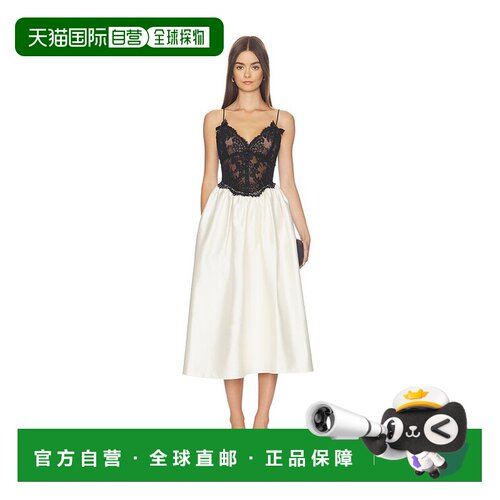 香港直邮Self-Portrait 女士 奶油色塔夫绸撞色蕾丝中长连衣裙 AW