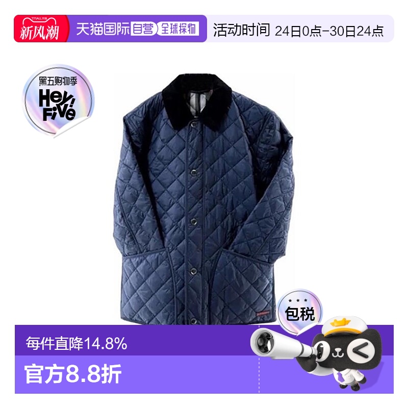 自营欧洲直邮Burberry博柏利男士涤纶格纹单排扣双面翻领棉服正品