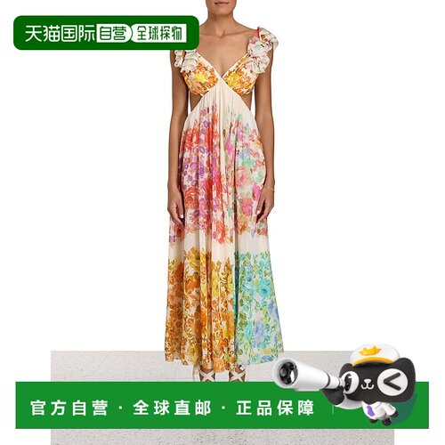 香港直邮Zimmermann V领无袖连衣裙 7399DSS232MUFL真丝印花长裙
